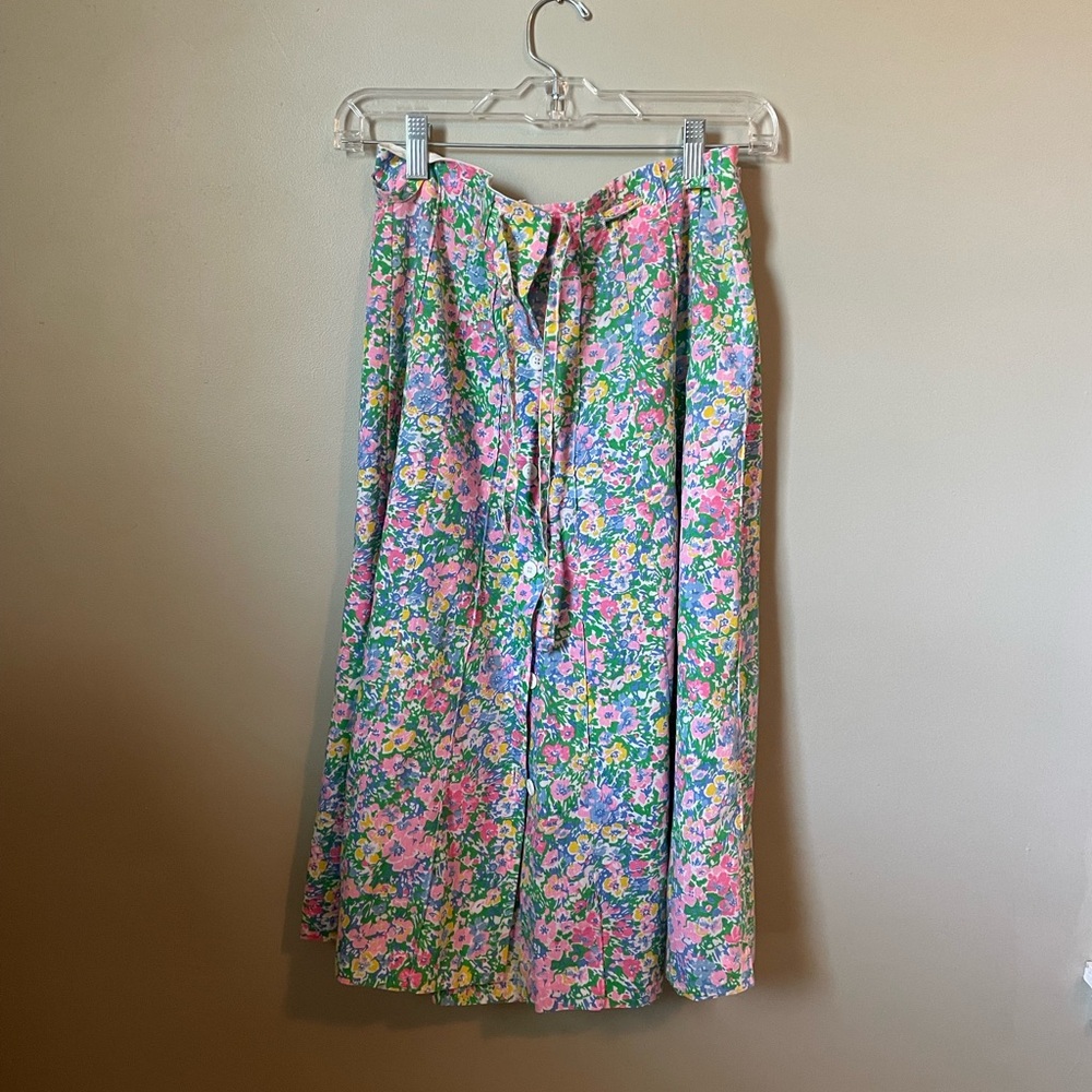 Vintage floral midi length skirt 60s 70s summer reformation-esque a-line